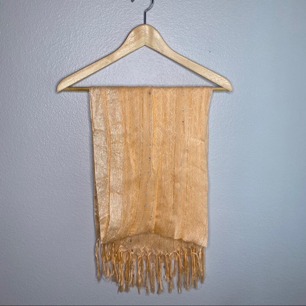 Embellished Scarf Peach and Silver Trim - Picture 3 of 8